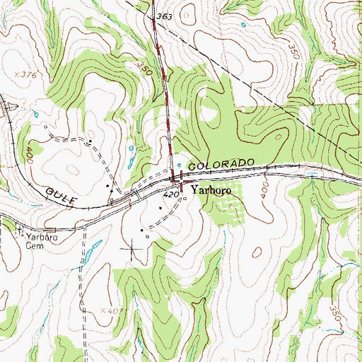 Topographic Map of Yarboro, TX