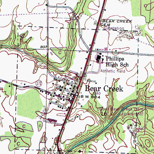 Topographic Map of Bear Creek Church of Christ, AL