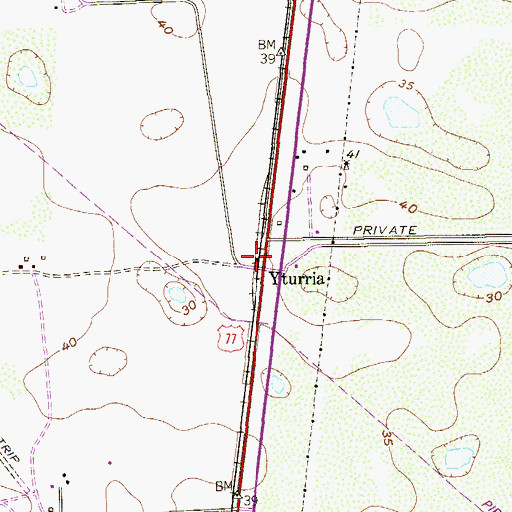 Topographic Map of Yturria, TX
