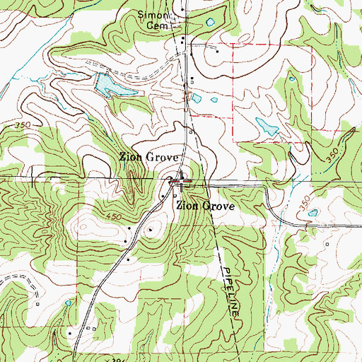 Topographic Map of Zion Grove, TX