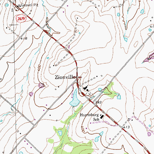Topographic Map of Zionville, TX