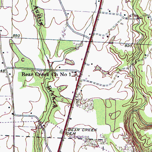Topographic Map of Bear Creek Number One Cemetery, AL