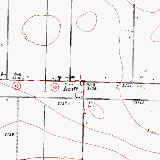 Topographic Map of Acuff, TX