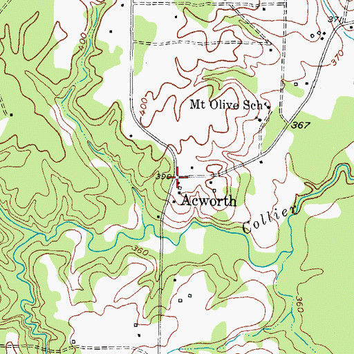 Topographic Map of Acworth, TX