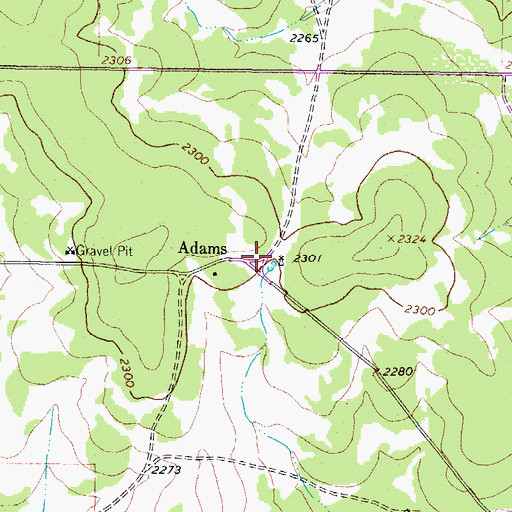 Topographic Map of Adams, TX