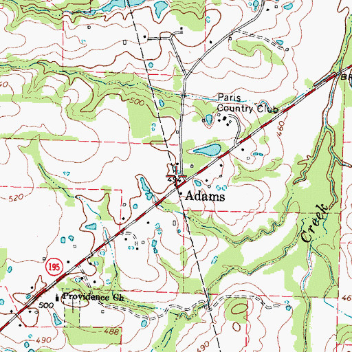 Topographic Map of Adams, TX