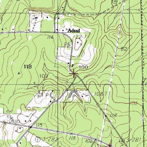 Topographic Map of Adsul, TX