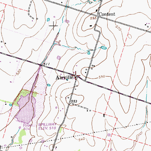 Topographic Map of Airville, TX