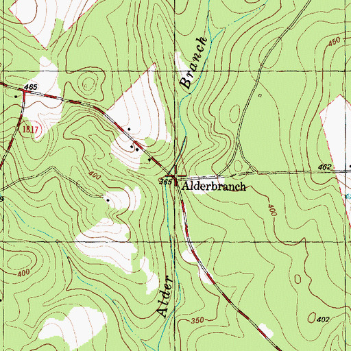 Topographic Map of Alderbranch, TX