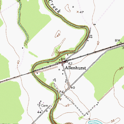 Topographic Map of Allenhurst, TX