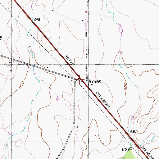 Topographic Map of Ames, TX