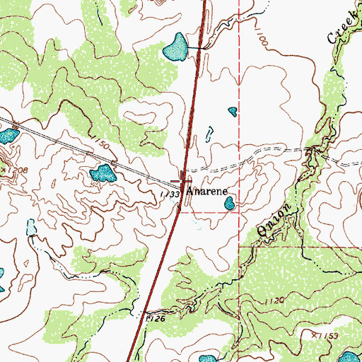Topographic Map of Anarene, TX