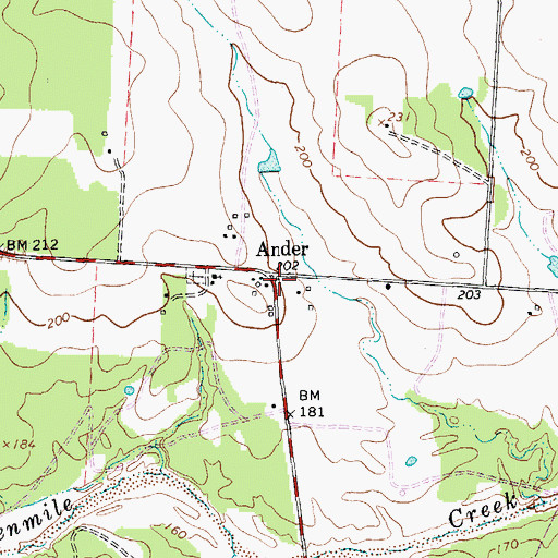 Topographic Map of Ander, TX