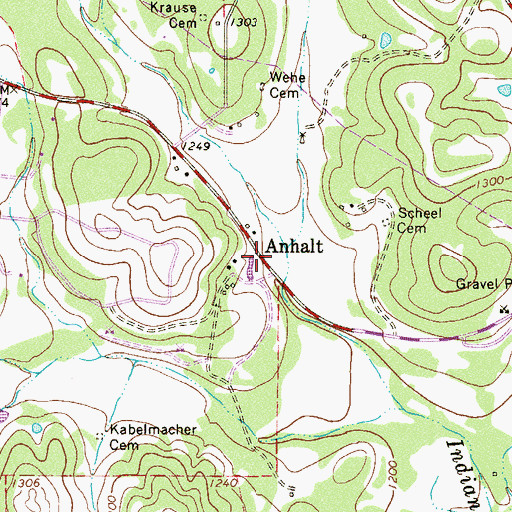 Topographic Map of Anhalt, TX