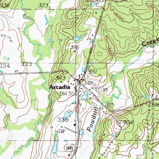 Topographic Map of Arcadia, TX