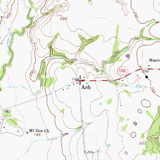 Topographic Map of Ash, TX