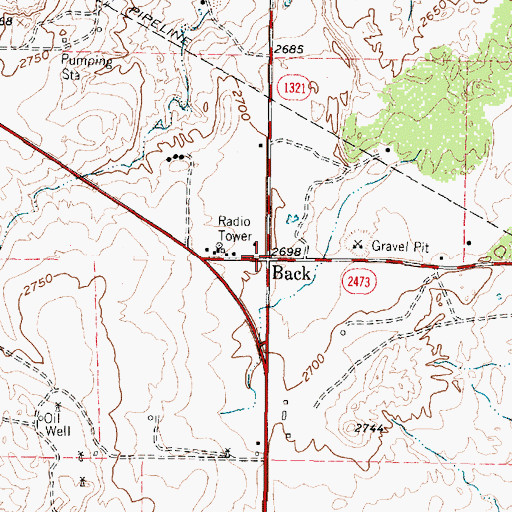 Topographic Map of Back, TX