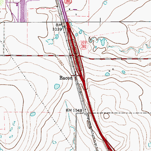 Topographic Map of Bacon, TX
