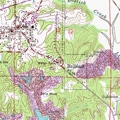 Topographic Map of Boston Cemetery, AL