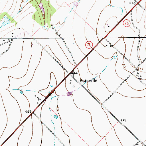 Topographic Map of Bainville, TX
