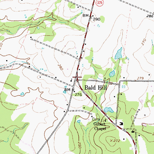 Topographic Map of Bald Hill, TX