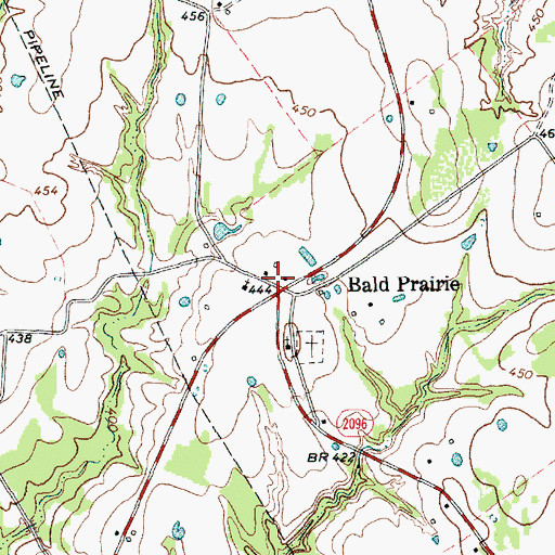 Topographic Map of Bald Prairie, TX