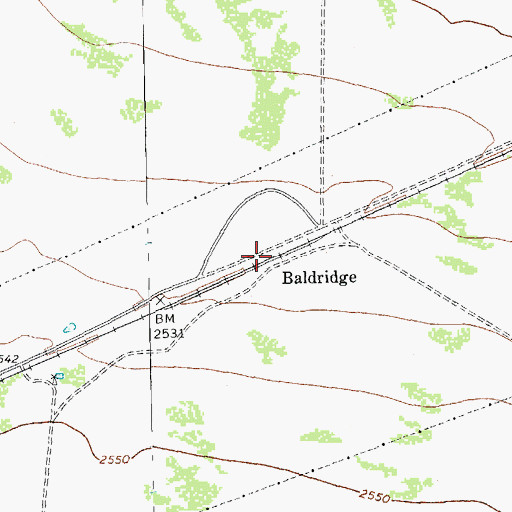 Topographic Map of Baldridge, TX