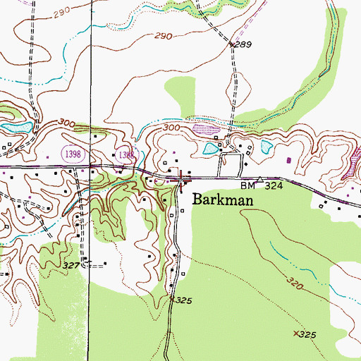 Topographic Map of Barkman, TX
