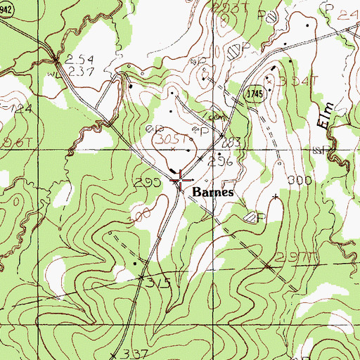 Topographic Map of Barnes, TX