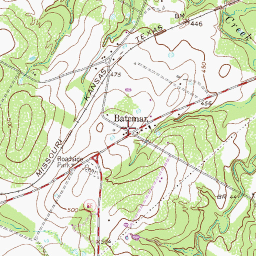 Topographic Map of Bateman, TX