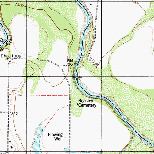 Topographic Map of Beasley Crossing, TX