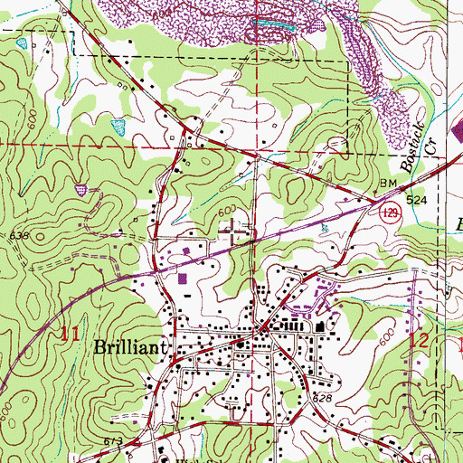 Topographic Map of Brilliant Memorial Cemetery, AL