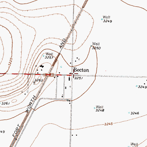 Topographic Map of Becton, TX