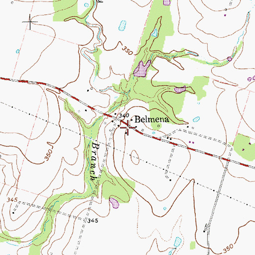 Topographic Map of Belmena, TX