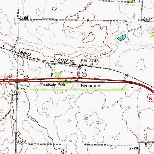 Topographic Map of Benonine, TX