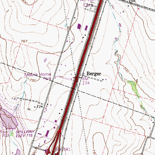 Topographic Map of Berger, TX