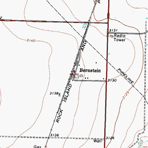 Topographic Map of Bernstein, TX
