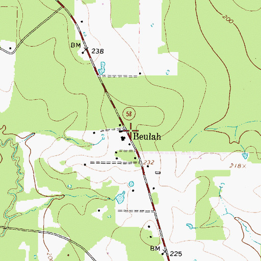 Topographic Map of Beulah, TX