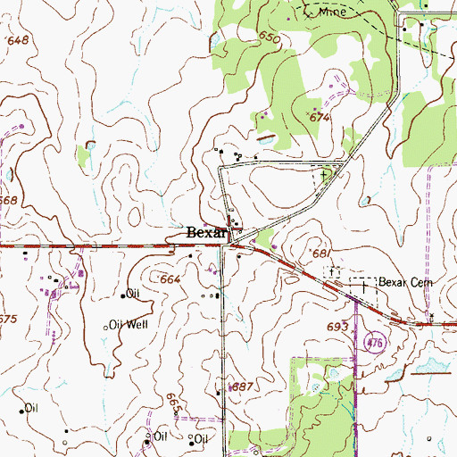 Topographic Map of Bexar, TX