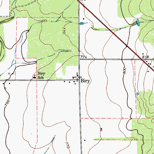 Topographic Map of Biry, TX