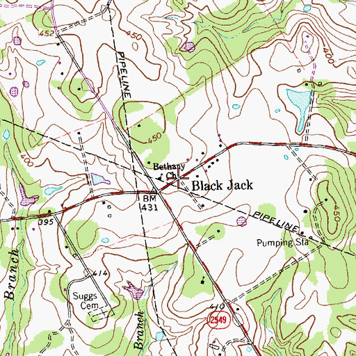 Topographic Map of Black Jack, TX