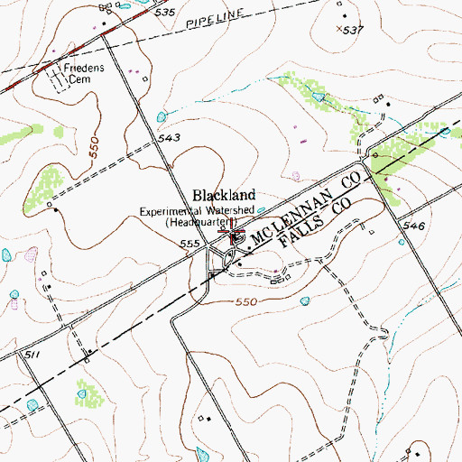 Topographic Map of Blackland, TX