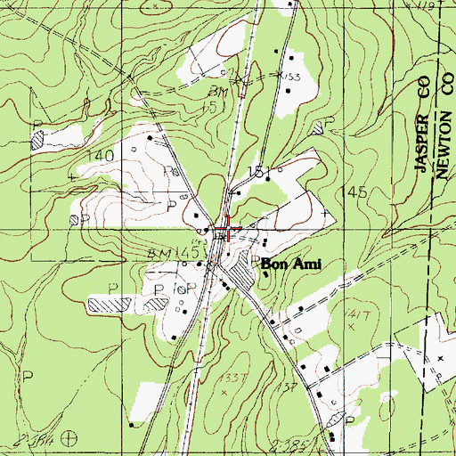 Topographic Map of Bon Ami, TX