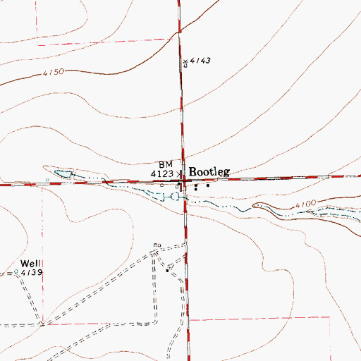 Topographic Map of Bootleg, TX