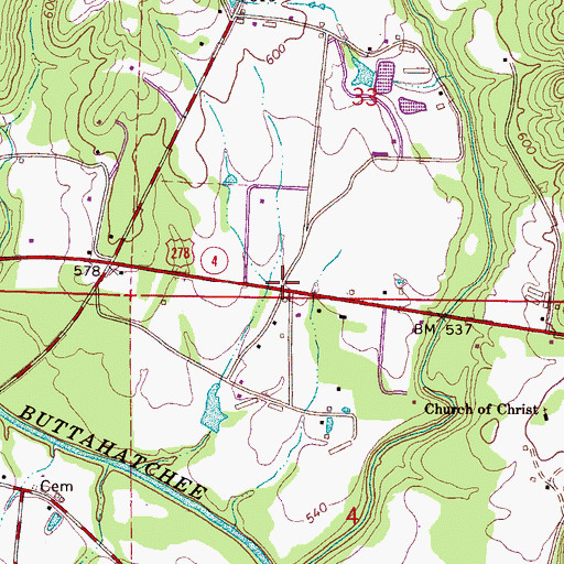 Topographic Map of Burelson Church, AL