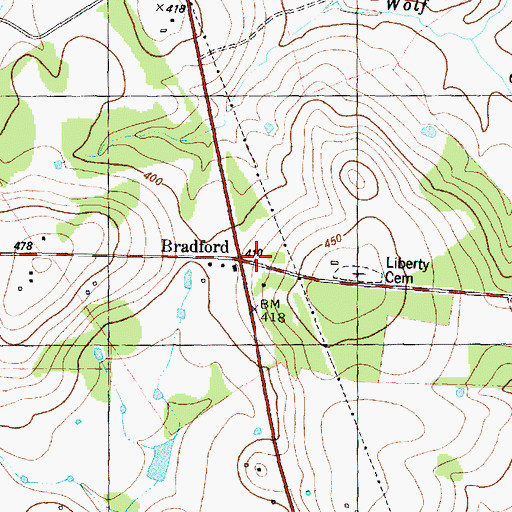 Topographic Map of Bradford, TX