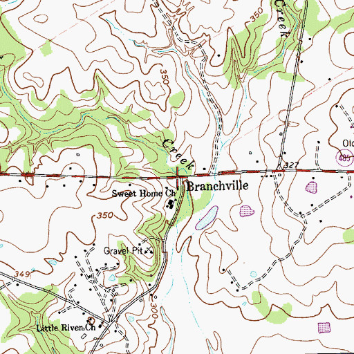 Topographic Map of Branchville, TX