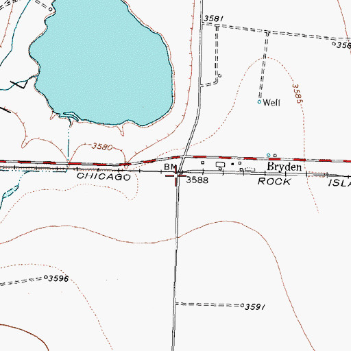 Topographic Map of Bryden, TX