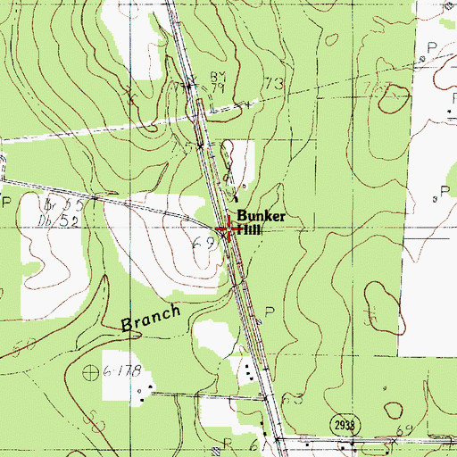 Topographic Map of Bunker Hill, TX