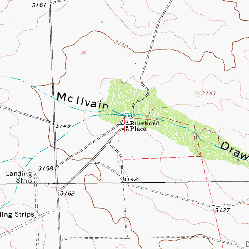 Topographic Map of Burchard Place, TX